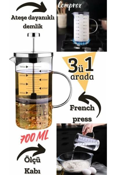 CAMBU FRENCH COFFEE CAM DEMLİK ÖLÇÜ KABI 700 ML